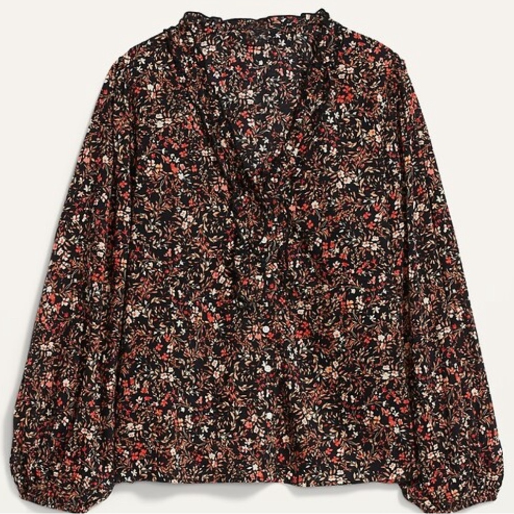 Old Navy Oversized Ruffled V-Neck Floral-Print Blouse